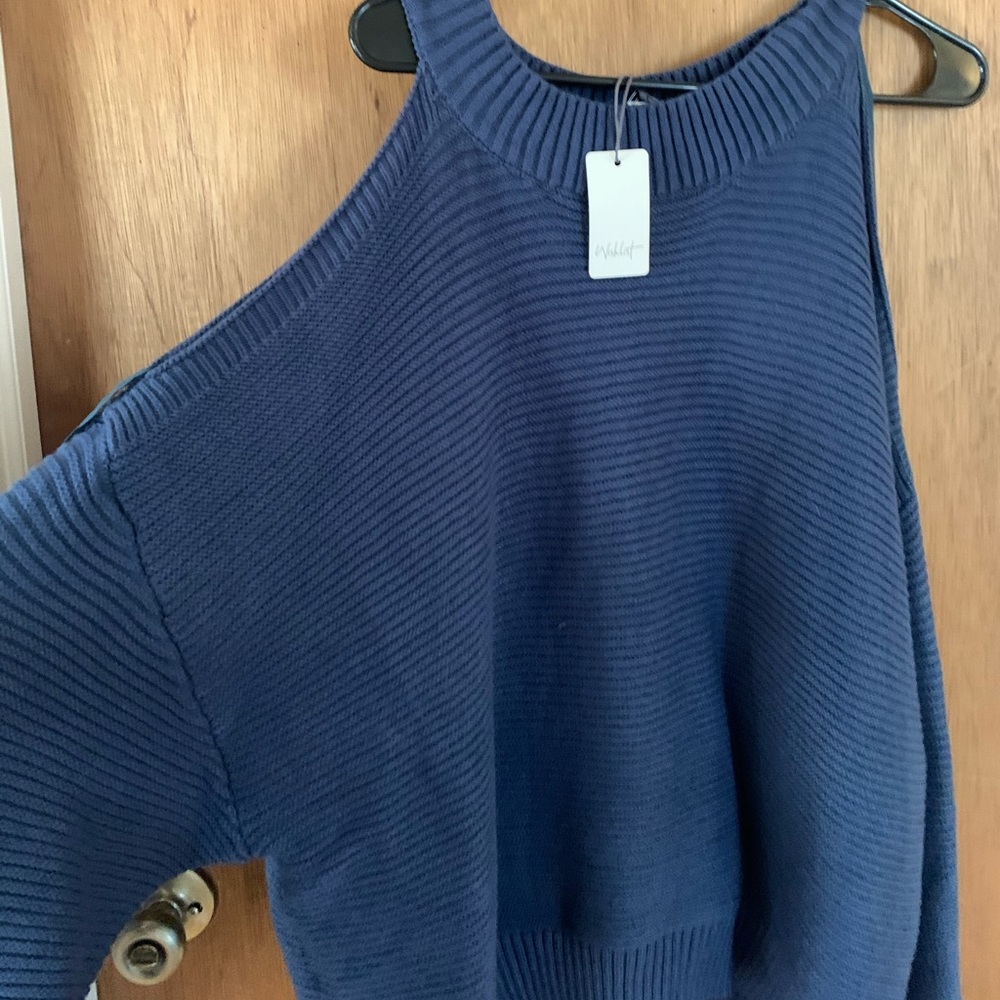 Blue Cold Shoulder Sweater